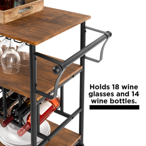 Industrial Bar & Wine Storage Cart with Bottle and Glass Racks