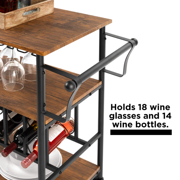 Industrial Bar & Wine Storage Cart with Bottle and Glass Racks