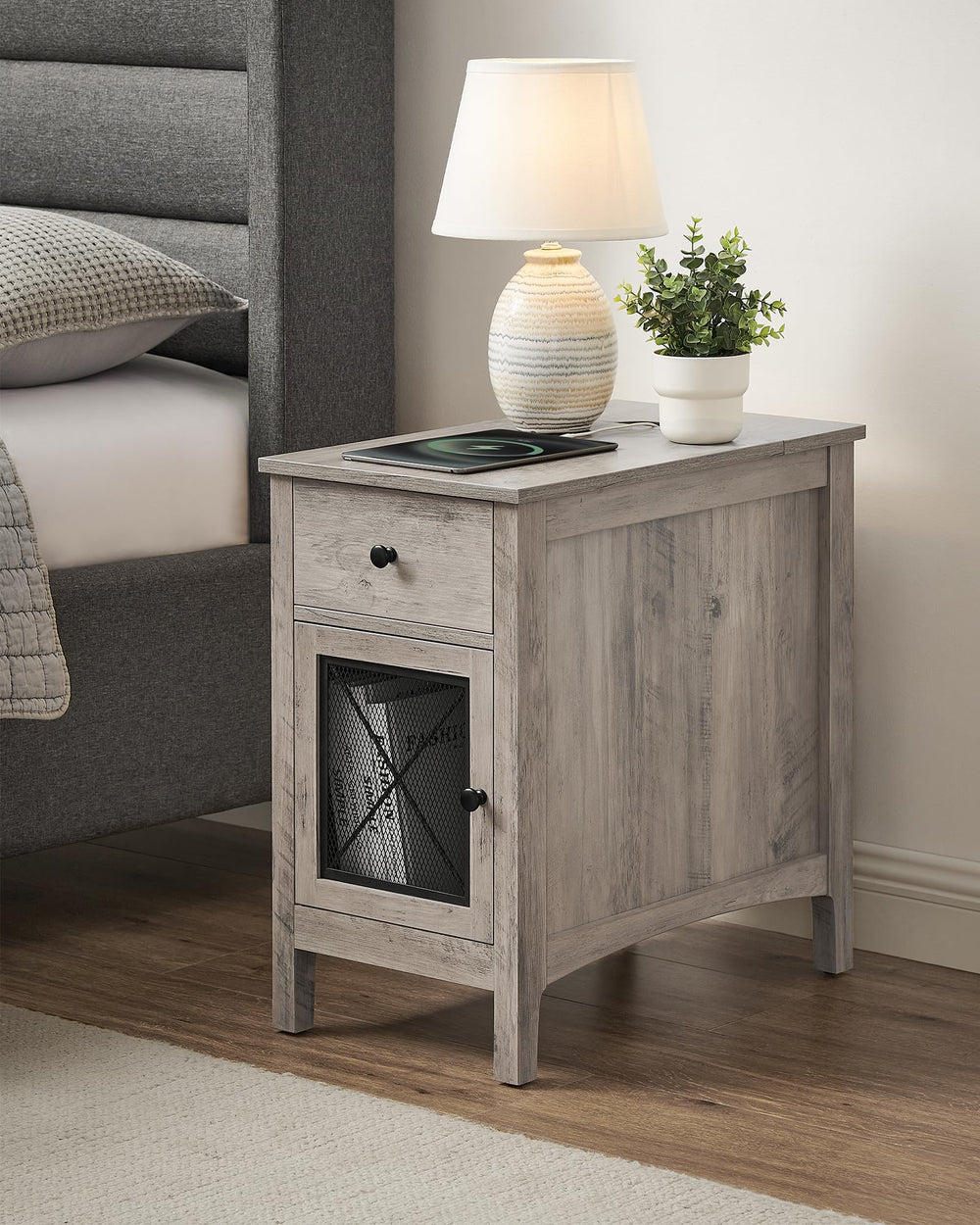 End Table with Charging Station, Drawer & Storage Cabinet