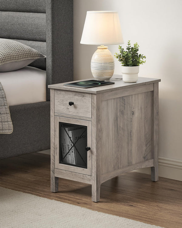 End Table with Charging Station, Drawer & Storage Cabinet