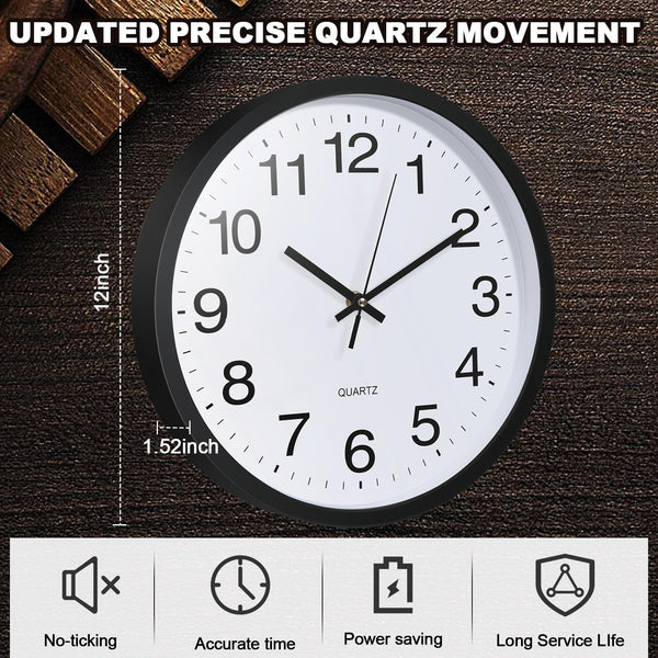 12-Piece Silent Wall Clock Set 12 Inch Non-Ticking Quartz Analog Battery Operated