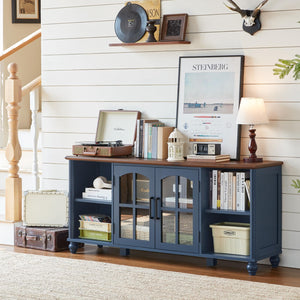 Farmhouse TV Stand with Glass Door & Adjustable Shelves – Fits Up to 65" TVs