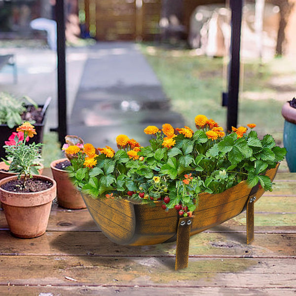 Metal Half Barrel Planters (2 Pack) with Legs – Rustic Outdoor Garden Planter