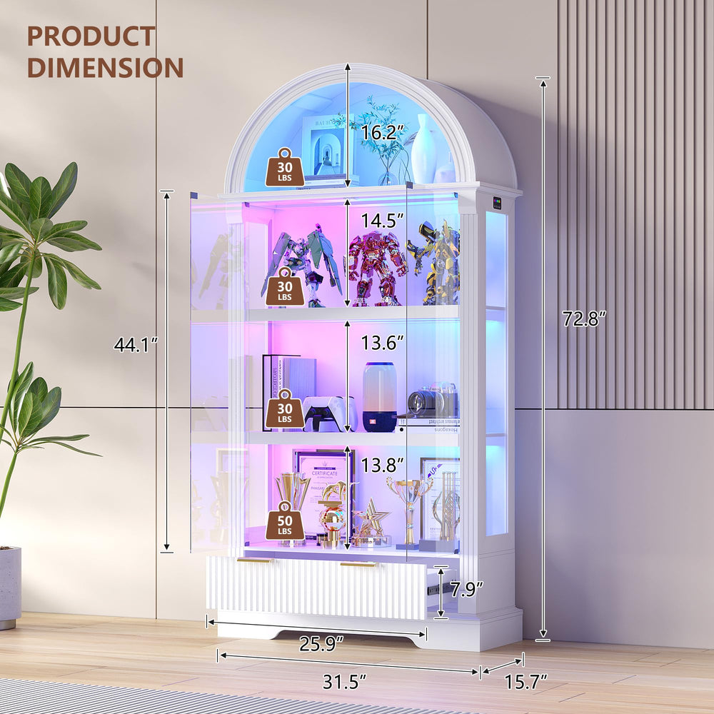 72" Lighted Display Cabinet with Glass Doors and Drawer