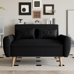 48" Corduroy Loveseat Sofa with Tufted Back & Tapered Legs