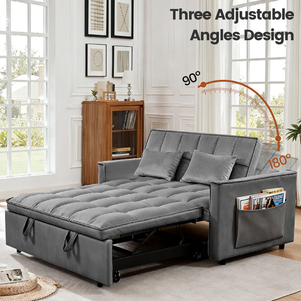 Convertible Sofa Bed with Adjustable Backrest & Side Pockets