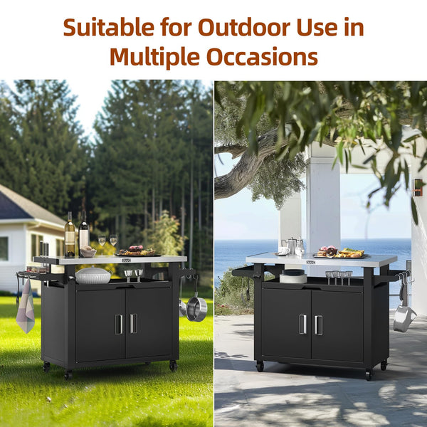 Outdoor Grill Cart with Storage Cabinet & Stainless Steel Top