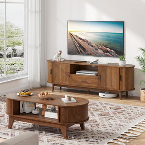 Fluted TV Stand with Drawers & Sliding Doors