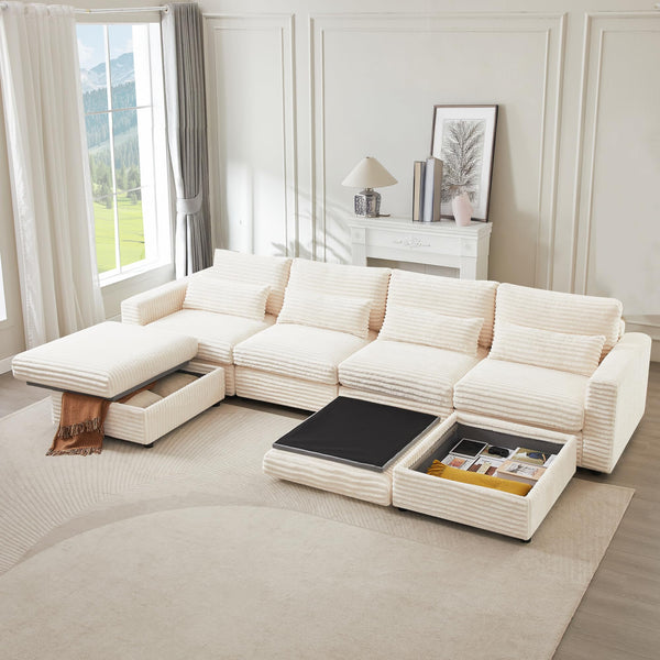 Oversized Corduroy Storage Ottoman with Foot Rest