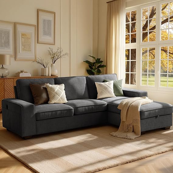 L-Shaped Sectional Sleeper Sofa with Chaise & 110L Storage