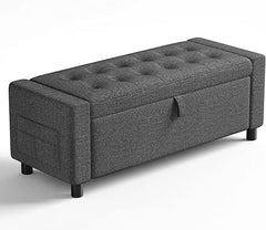 Storage Ottoman Bench with Hidden Compartment & Side Pocket