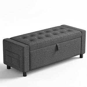 Storage Ottoman Bench with Hidden Compartment & Side Pocket