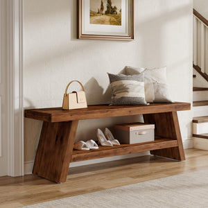 Entryway Bench with Shoe Storage – 2-Tier Solid Wood