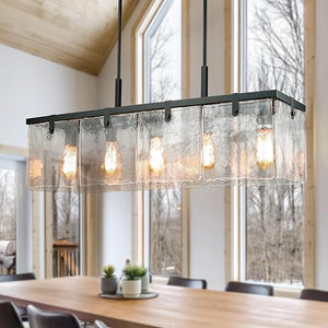 Round Textured Glass Chandelier with Adjustable Hanging Height