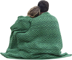 Merino Wool Irish Cable Knit Throw Blanket — Aran Celtic Pattern 40" x 55"