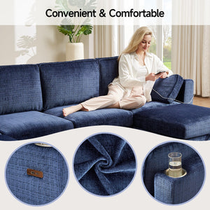 110" U-Shaped Modular Sectional Sofa with Storage & Charging