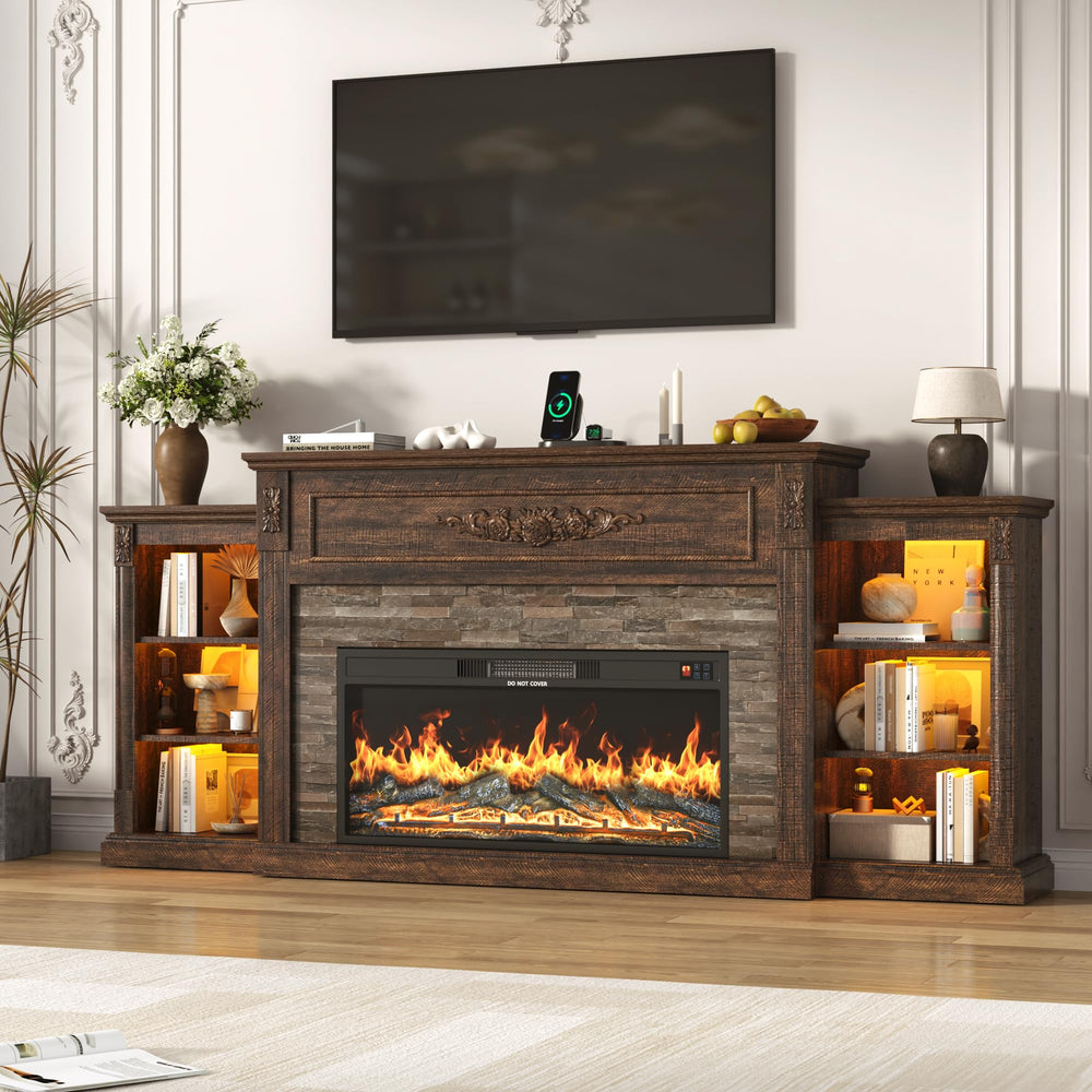 85" Farmhouse TV Stand with 36" Electric Fireplace – Fits TVs Up to 95"