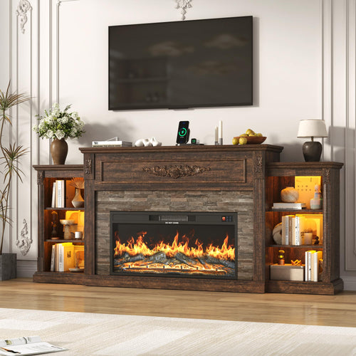 85" Farmhouse TV Stand with 36" Electric Fireplace – Fits TVs Up to 95"