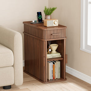 Fluted End Table with Charging Station and Storage