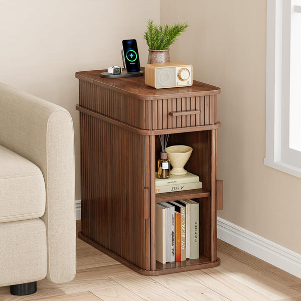 Fluted End Table with Charging Station and Storage