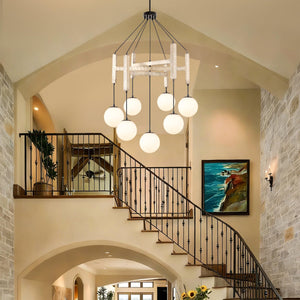 Wood & Glass Farmhouse Chandelier – 7-Light Dining Room Pendant