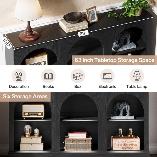 Farmhouse Console Table 63 Inch with 3-Tier Storage
