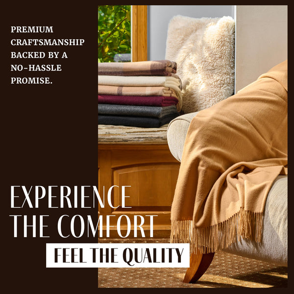 Cashmere Throw Blanket with Fringe – 60 x 54 Inch