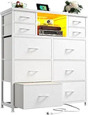 10-Drawer Dresser with LED Lights & Power Outlets – Fabric Chest of Drawers