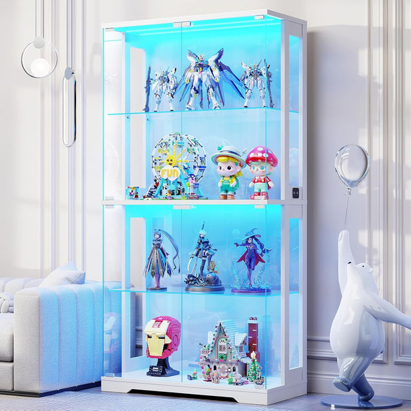 4-Tier Glass Display Cabinet with LED Lighting & Human Sensor