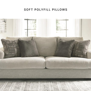 Cream Chenille Queen Sofa Sleeper with Accent Pillows