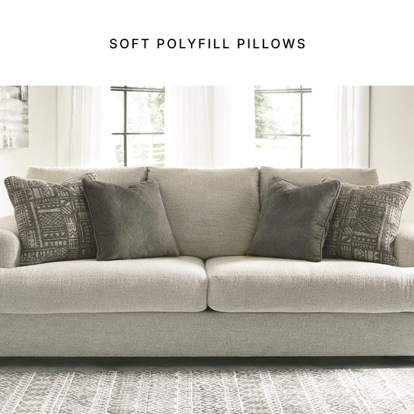 Cream Chenille Queen Sofa Sleeper with Accent Pillows