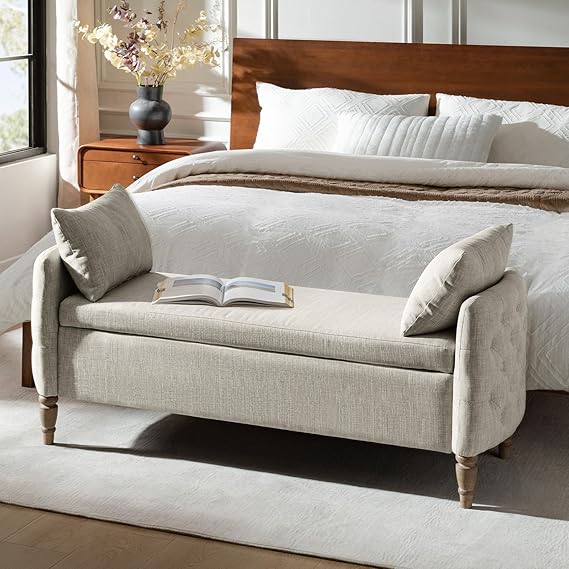 59" Storage Bench with Flip-Top & Throw Pillows