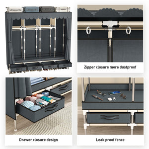 Portable Wardrobe with Hanging Rods & Drawers