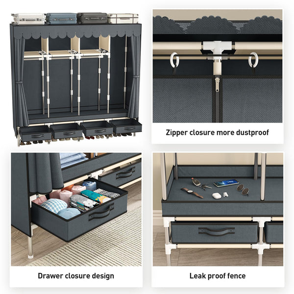 Portable Wardrobe with Hanging Rods & Drawers
