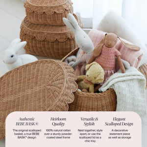 Scalloped Rattan Basket Set of 3 with Lids – Handwoven Nesting Storage Baskets
