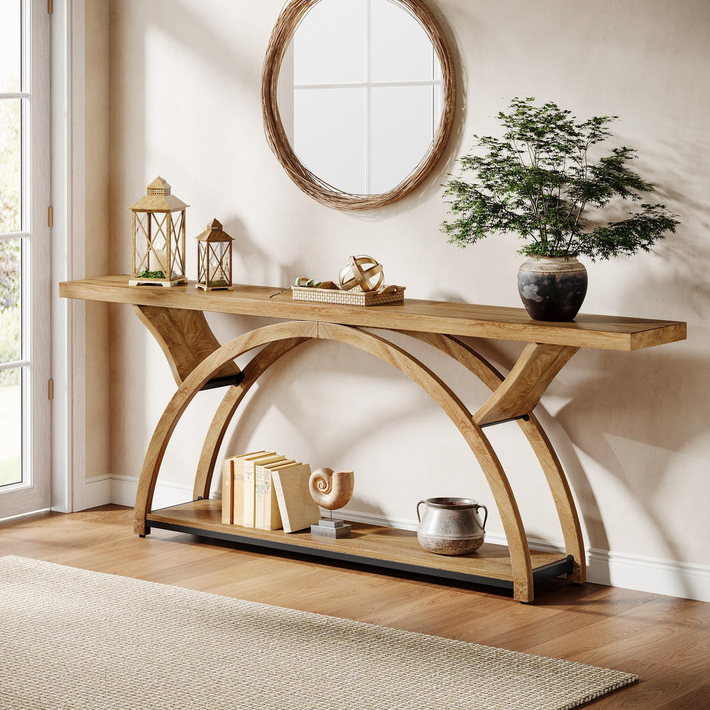 70.87" 2-Tier Console Table, Industrial Sofa Table