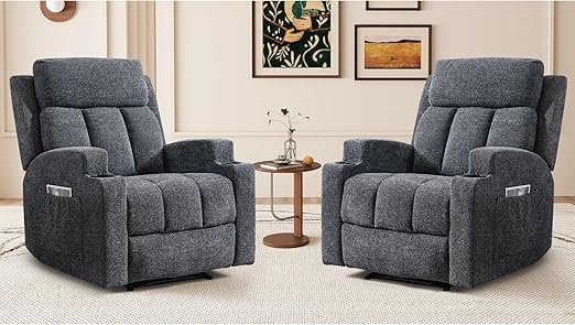 Manual Recliner Chair with Massage, Heat & Cup Holders