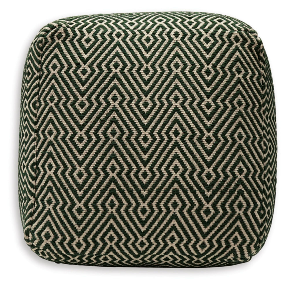 Green & Beige Geometric Handwoven Cotton Pouf Ottoman