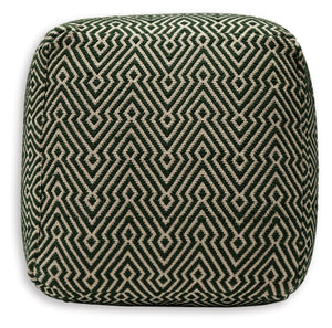 Green & Beige Geometric Handwoven Cotton Pouf Ottoman