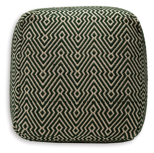 Green & Beige Geometric Handwoven Cotton Pouf Ottoman