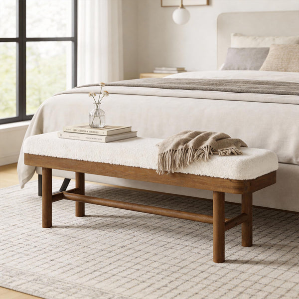 55" Upholstered Bedroom Bench with Faux Shearling Cushion