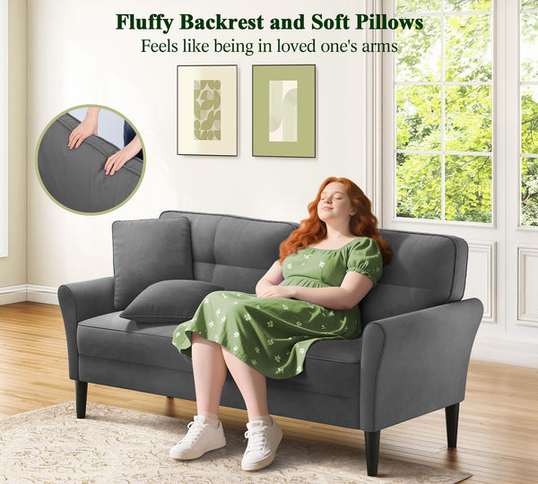 69" Velvet Loveseat Sofa with 2 Pillows | 700lb Capacity | Tool-Free Setup