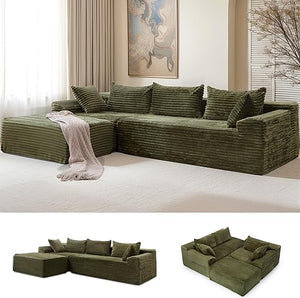 L-Shaped Modular Sectional Sofa with Chaise – Corduroy, Deep Seat, No Assembly
