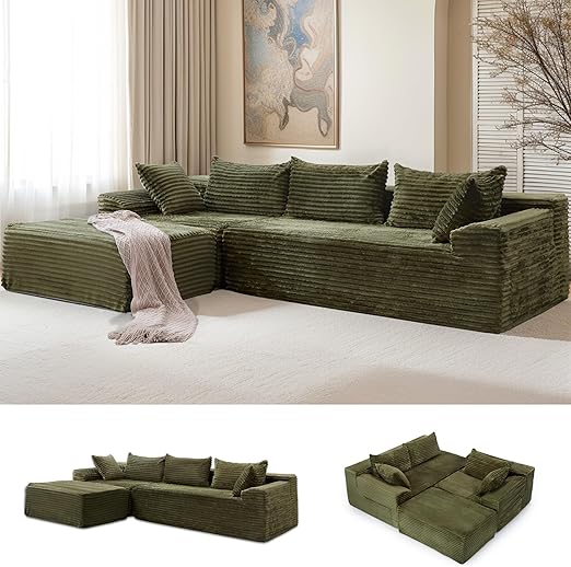 L-Shaped Modular Sectional Sofa with Chaise – Corduroy, Deep Seat, No Assembly
