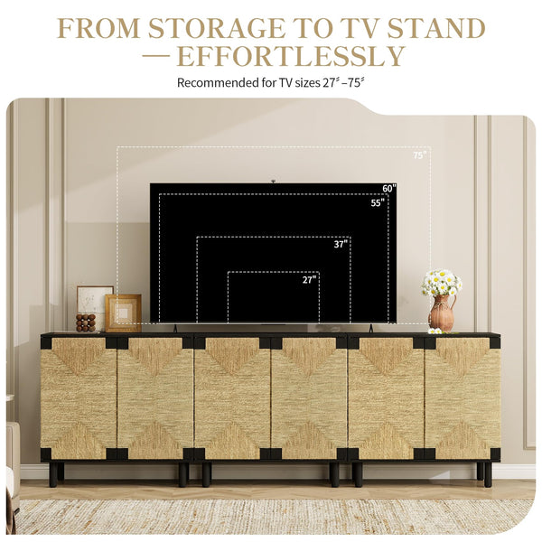 Seagrass Sideboard Buffet Cabinet with Adjustable Shelf