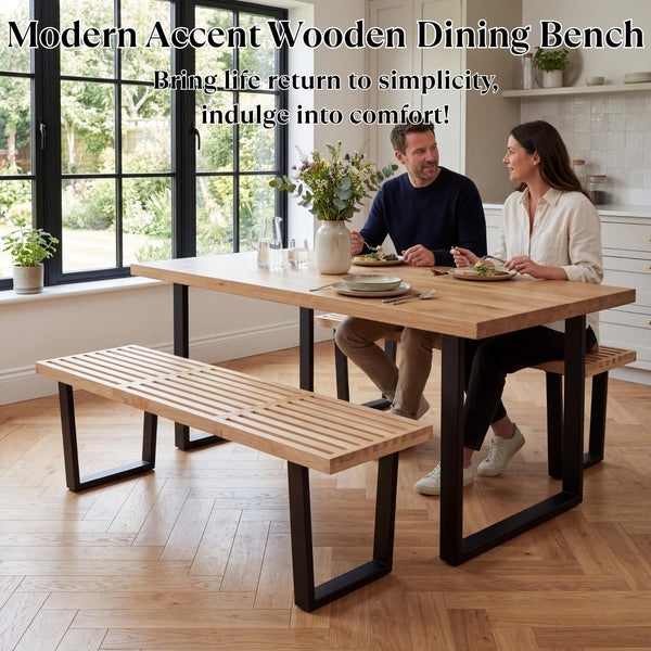Solid Wood Dining & Entryway Bench with Metal Legs