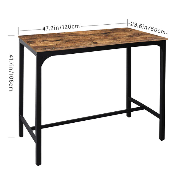 47" Industrial Bar Table, Counter Height Pub Table, Rustic Brown