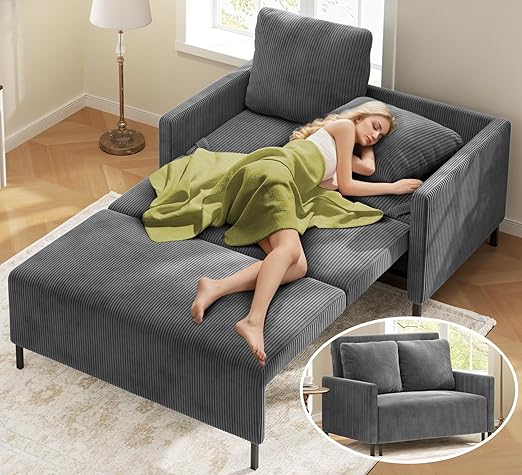 Corduroy Convertible Loveseat Sleeper Sofa Bed – 47" Pull-Out Couch