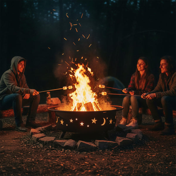 42-Inch Round Wood-Burning Outdoor Fire Pit with Spark Screen and Poker