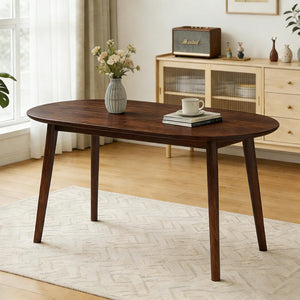 63" Oval Dining Table for 4–6 – Mid-Century Modern with Solid Wood Legs